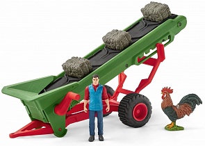 Игровой набор Фермер и прицеп-конвейер для сена (Schleich, 42377k)